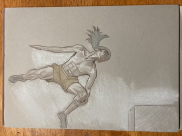 White charcoal, wax pencil — figure reference