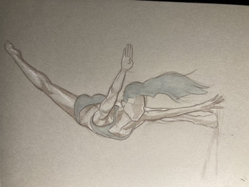 White charcoal, wax pencil and alcohol — figure reference