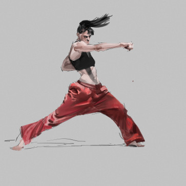 Kickboxing2 painting study — figure reference