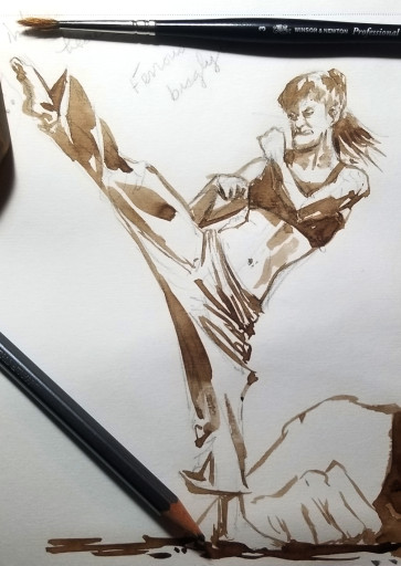 Kickboxing walnut ink — figure reference