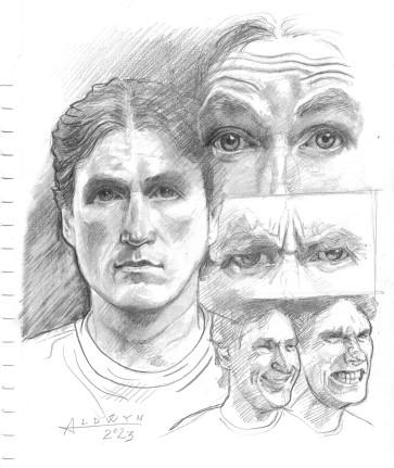 Pencil drawing of John's expressions — figure reference