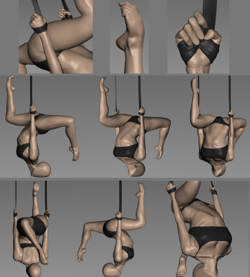 female with straps in motion — figure reference