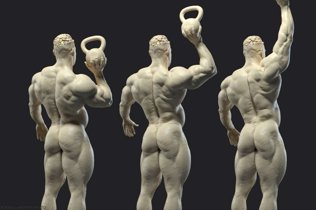 Muscular male shoulder press threePoint — figure reference