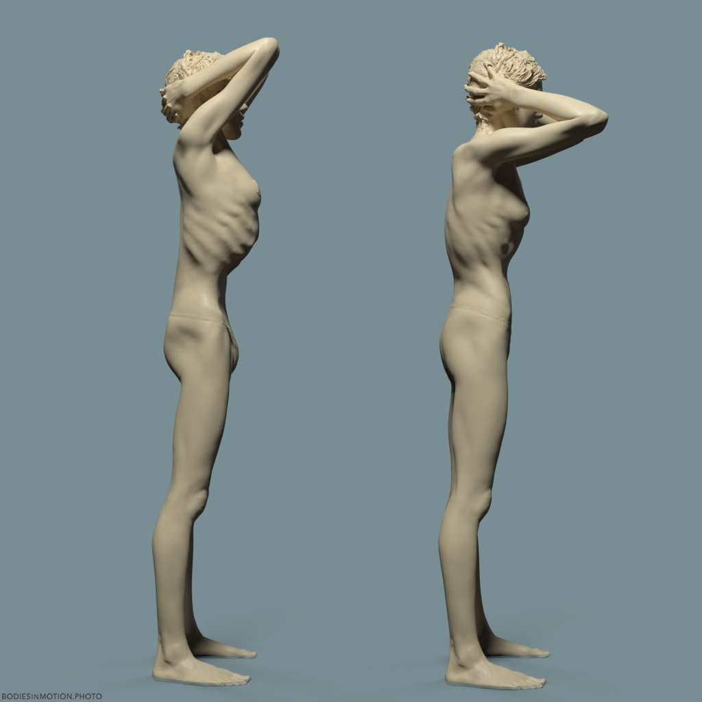 Skinny female abdomen inhale flex keyLightBlue — figure reference